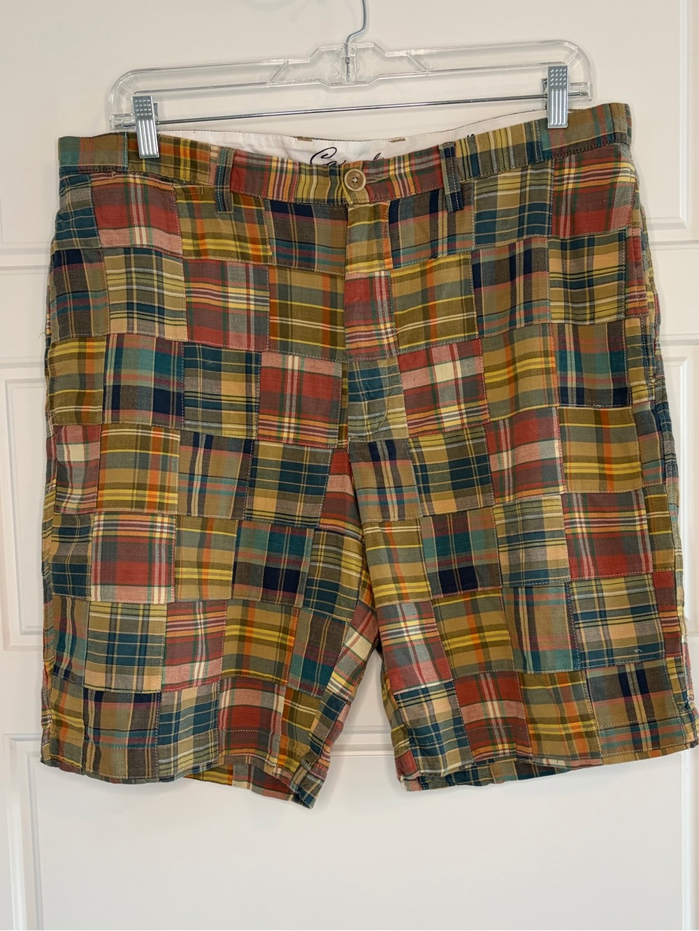 ROUNDTREE & YORKE Mens Madras Patchwork Plaid Shorts Sz 40 Vintage Preppy Cotton